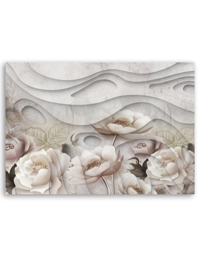Beige flowers in bloom - Modern Canvas painting for living room | FEEBY