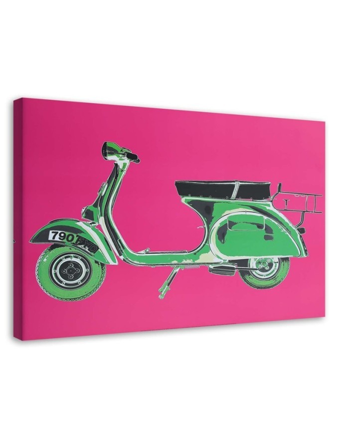Retro style Canvas painting - Green vespa scooter on pink background | FEEBY