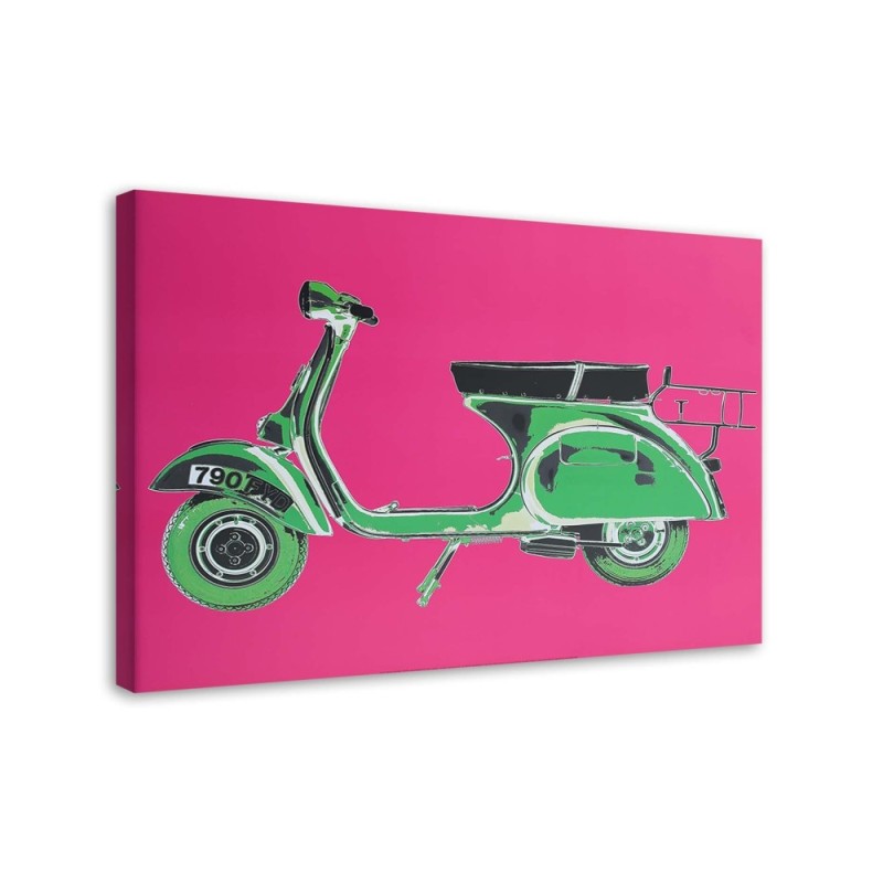 Retro style Canvas painting - Green vespa scooter on pink background | FEEBY