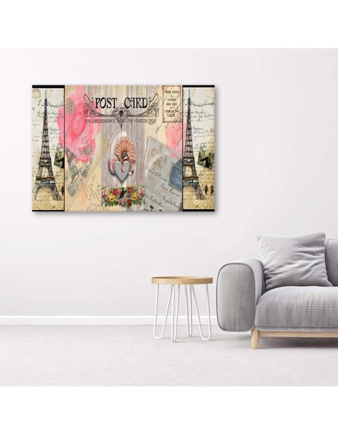 Wall art painting for living room - Postcard from France shabby chic | FEEBY