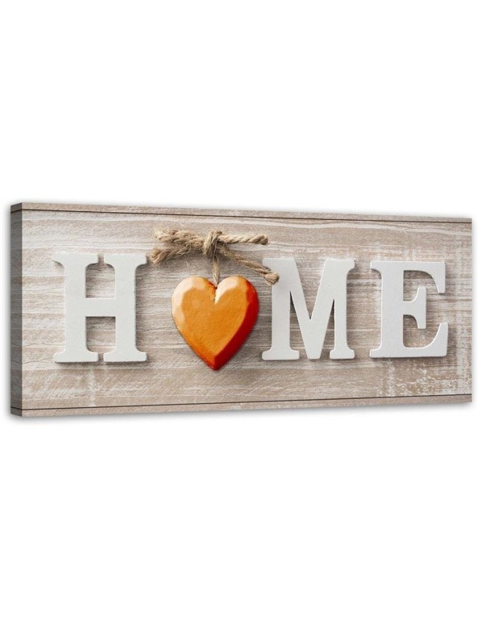 Home inscription with orange heart - Canvas prints for living room | FEEBY