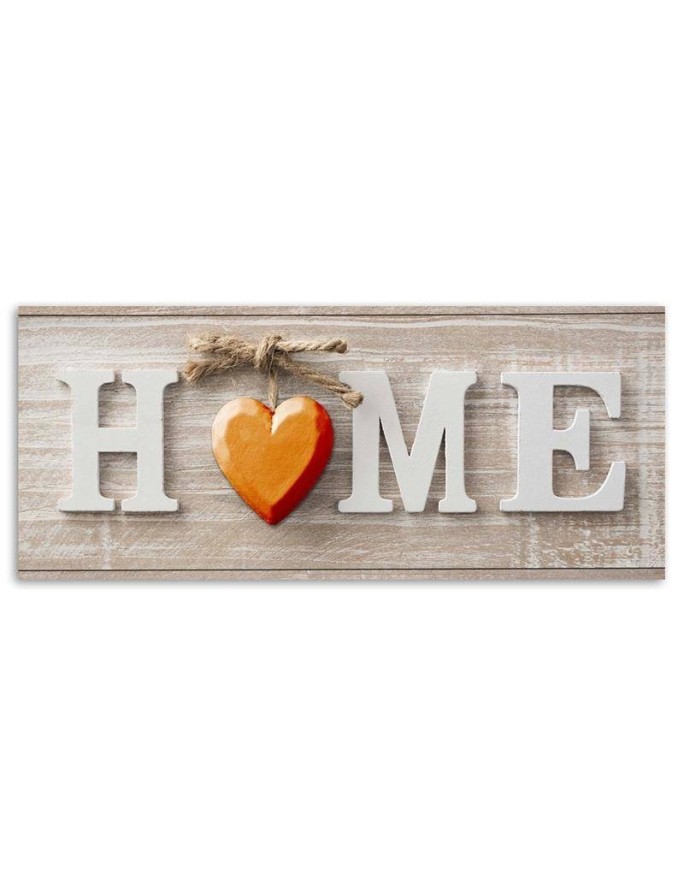 Home inscription with orange heart - Canvas prints for living room | FEEBY