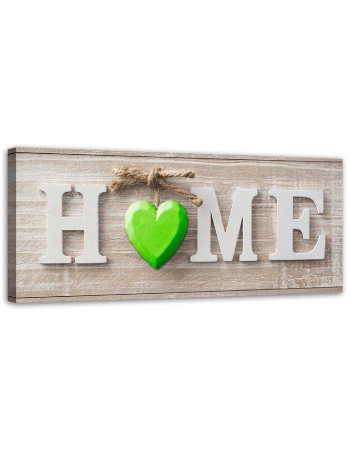 Home inscription with a green heart - Pictures on Canvas  for the living room | FEEBY