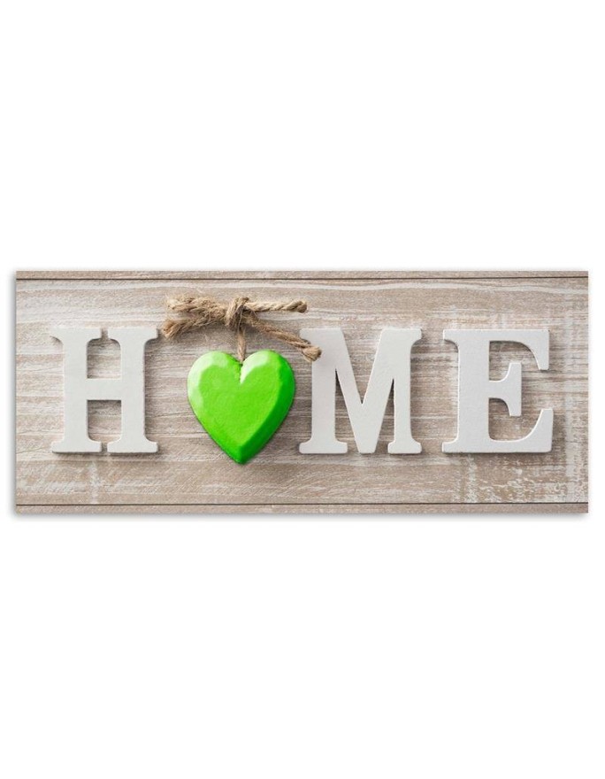 Home inscription with a green heart - Pictures on Canvas  for the living room | FEEBY