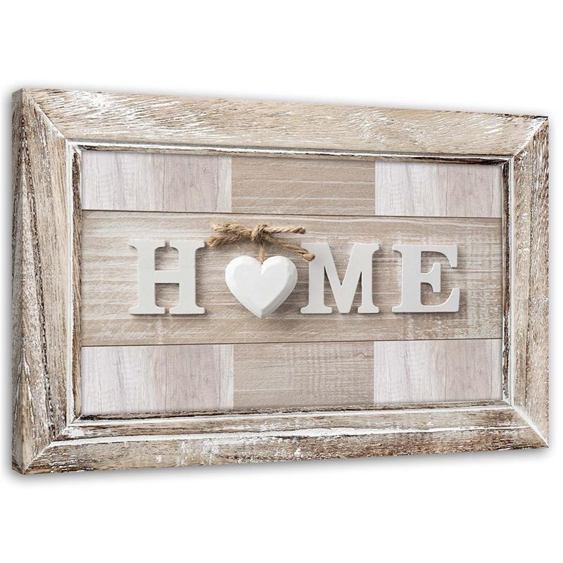 Home quote in light wood with frame - Canvas prints for bedroom | FEEBY