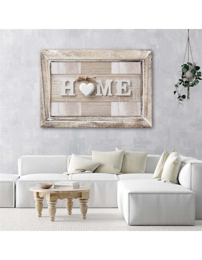 Home quote in light wood with frame - Canvas prints for bedroom | FEEBY
