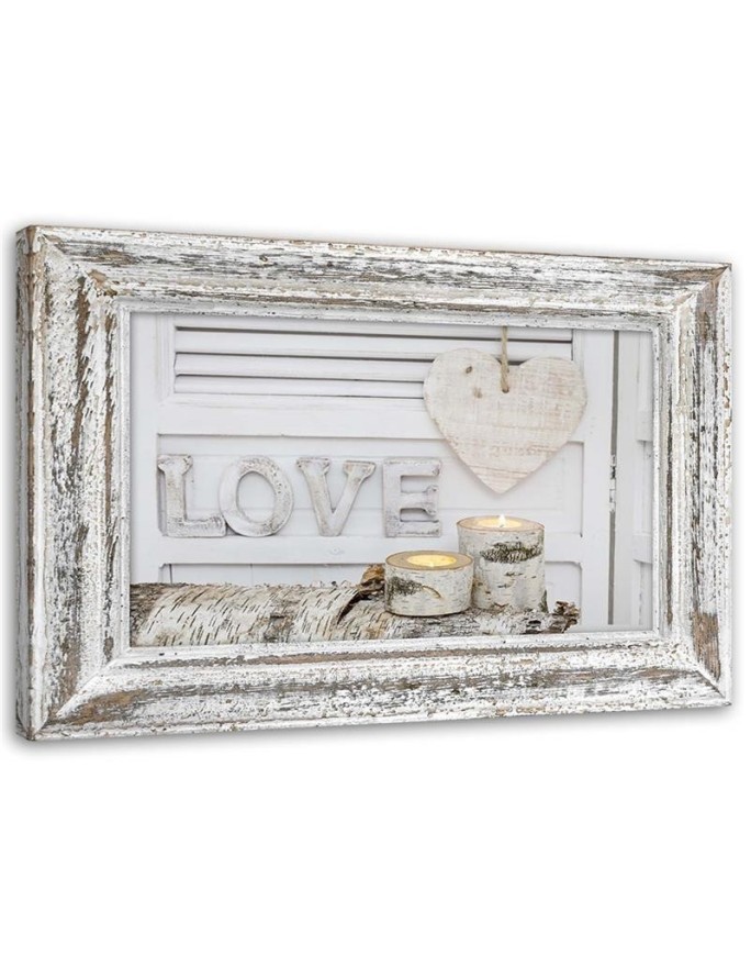 Love inscription and heart in birch tones - Picture on Canvas  for the bedroom | FEEBY