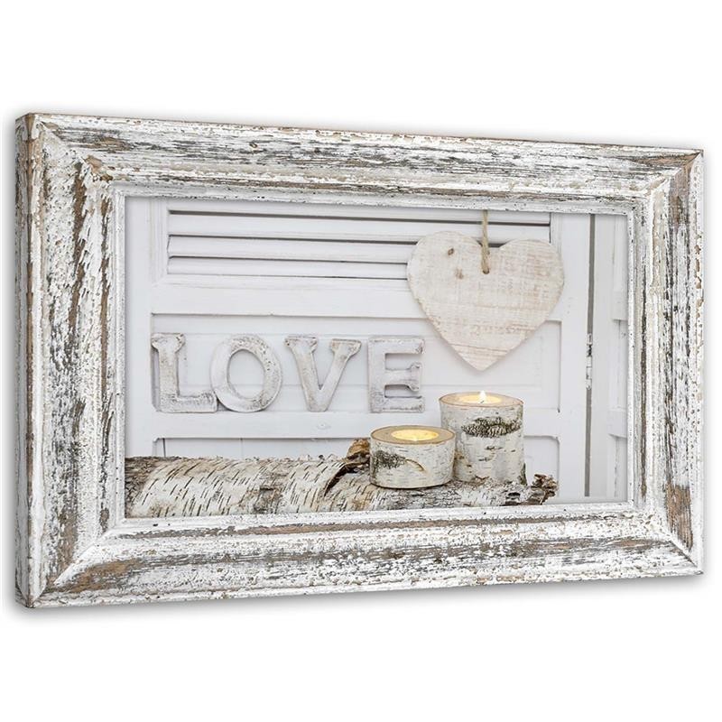 Love inscription and heart in birch tones - Picture on Canvas  for the bedroom | FEEBY
