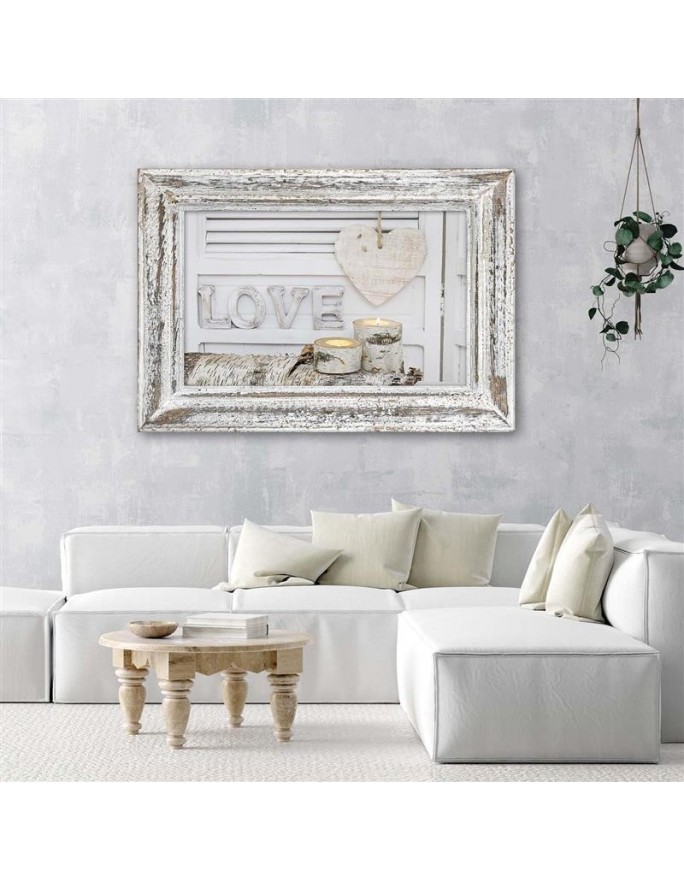 Love inscription and heart in birch tones - Picture on Canvas  for the bedroom | FEEBY