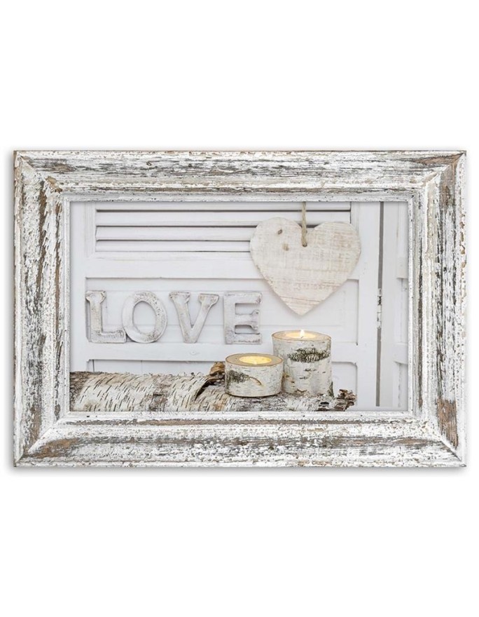 Love inscription and heart in birch tones - Picture on Canvas  for the bedroom | FEEBY