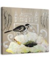 White flower and black bird - Canvas print for living room | FEEBY
