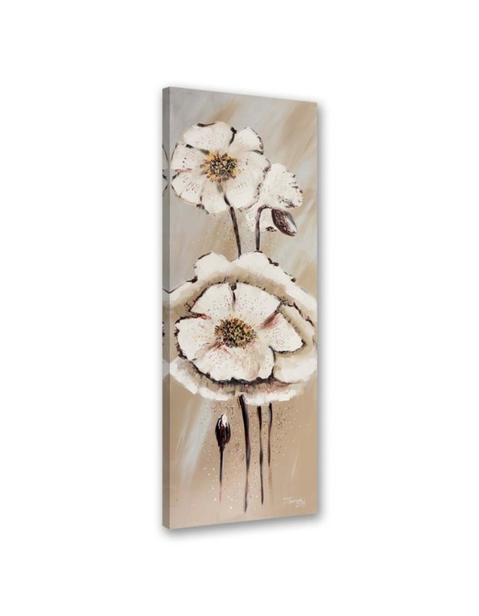 White painted flowers - Canvas print for the living room | FEEBY