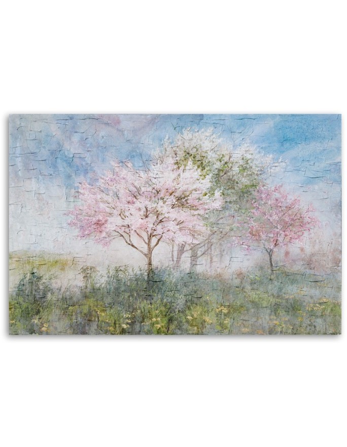 Blossoming tree in a meadow landscape Canvas print for living room | FEEBY