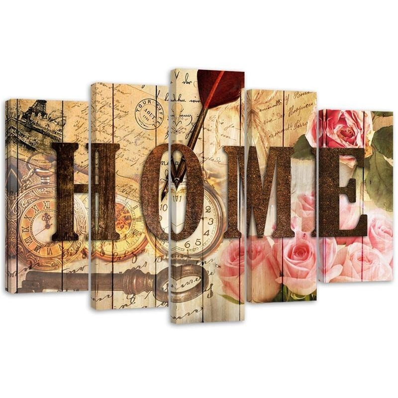 5 Piece Home inscription for home in vintage style - Bedroom wall painting | FEEBY