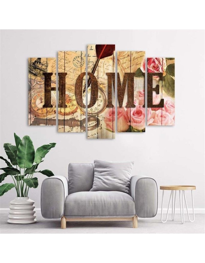 5 Piece Home inscription for home in vintage style - Bedroom wall painting | FEEBY