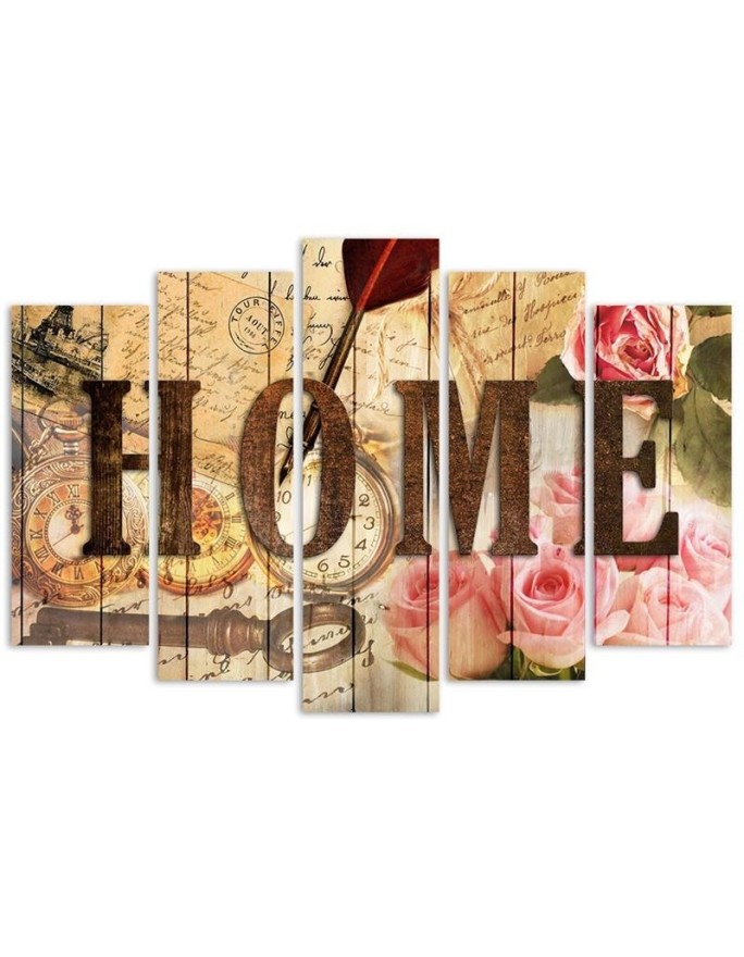 5 Piece Home inscription for home in vintage style - Bedroom wall painting | FEEBY