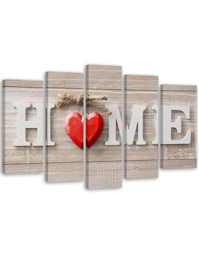 5 Piece Home inscription with red heart - Bedroom wall art painting | FEEBY