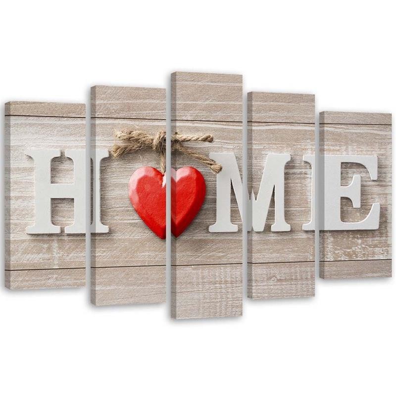 5 Piece Home inscription with red heart - Bedroom wall art painting | FEEBY