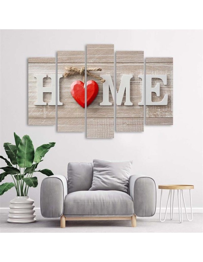 5 Piece Home inscription with red heart - Bedroom wall art painting | FEEBY