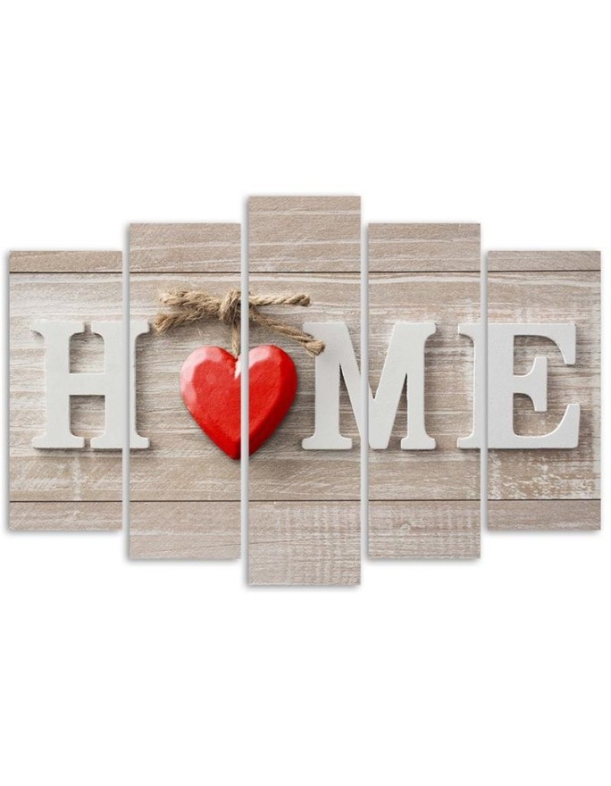 5 Piece Home inscription with red heart - Bedroom wall art painting | FEEBY