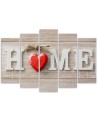 5 Piece Home inscription with red heart - Bedroom wall art painting | FEEBY