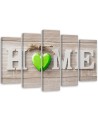Decorative Canvas print 5 Piece - Home inscription with green heart on light boards | FEEBY