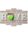 Decorative Canvas print 5 Piece - Home inscription with green heart on light boards | FEEBY