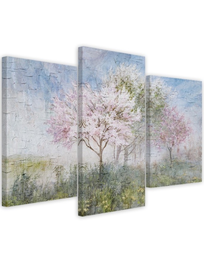 Decorative 3 piece Canvas painting - Flowering tree on an old meadow | FEEBY