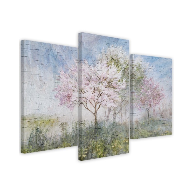 Decorative 3 piece Canvas painting - Flowering tree on an old meadow | FEEBY