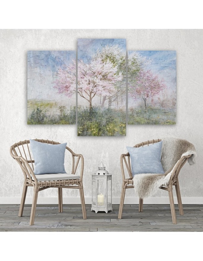 Decorative 3 piece Canvas painting - Flowering tree on an old meadow | FEEBY