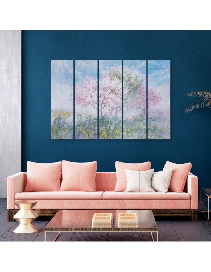 Bedroom canvas painting - Flowering tree in a meadow | FEEBY