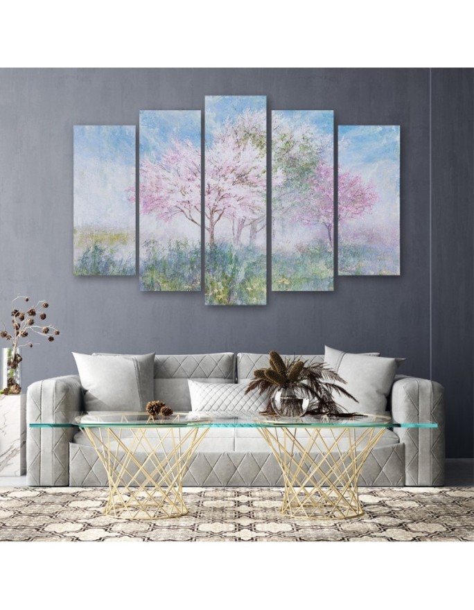 Modern bedroom painting - Flowering tree in a meadow | FEEBY