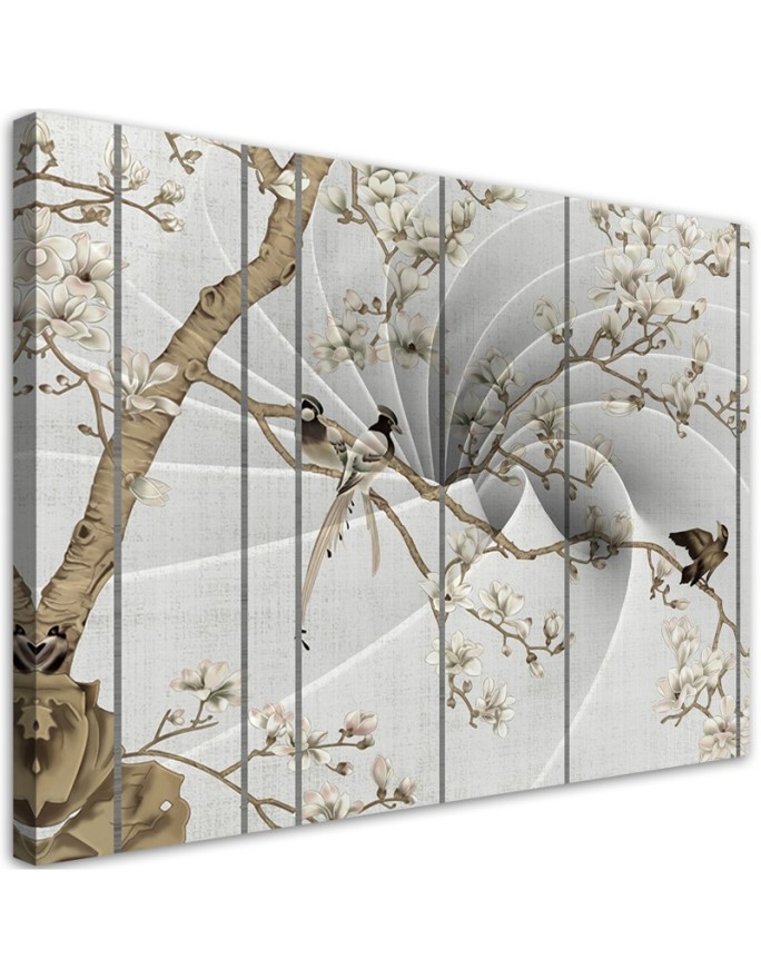 Birds on a magnolia tree - Modern canvas painting | FEEBY