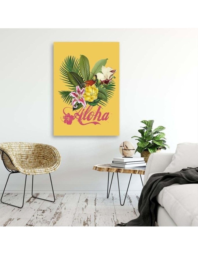 Aloha on yellow background Andrea Haase - Canvas prints for living room | FEEBY