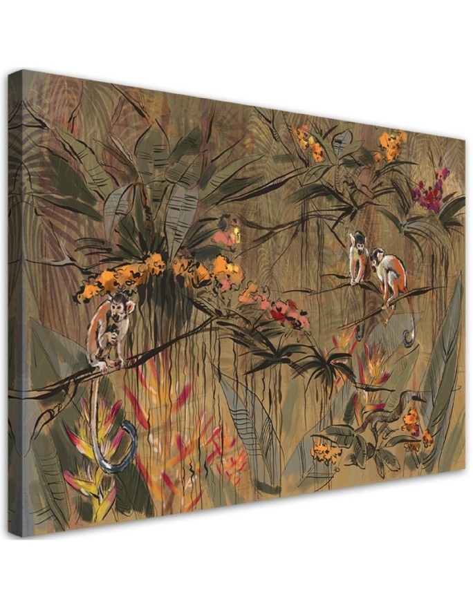 Monkeys in the jungle - Wall art painting for the living room | FEEBY