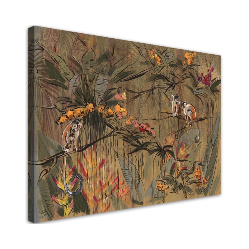 Monkeys in the jungle - Wall art painting for the living room | FEEBY