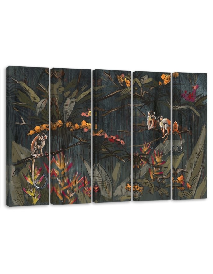 5 Piece Monkeys in the jungle - Wall painting for the living room | FEEBY