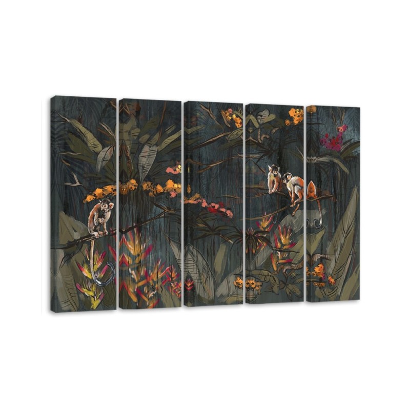 5 Piece Monkeys in the jungle - Wall painting for the living room | FEEBY
