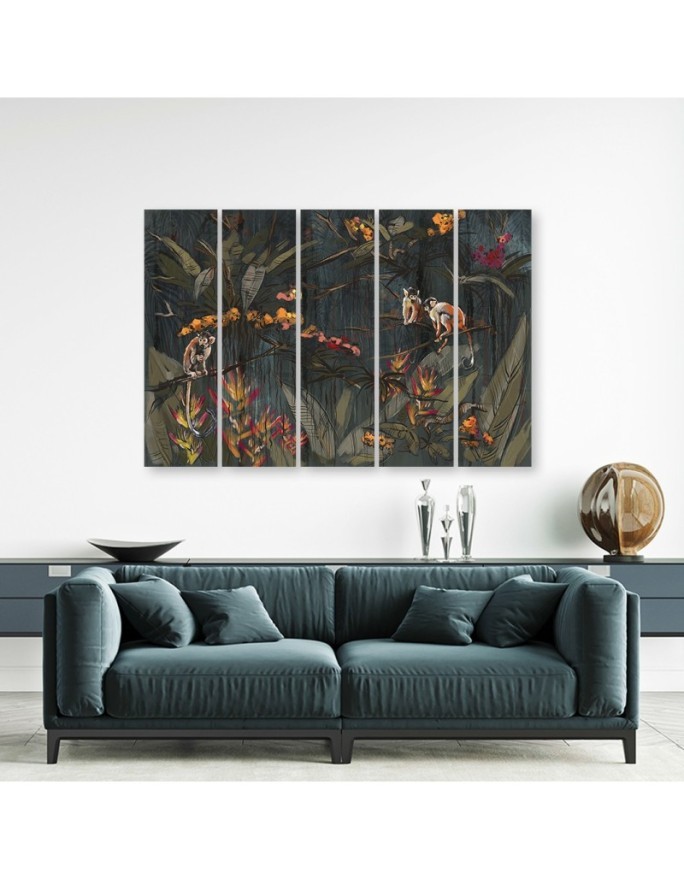 5 Piece Monkeys in the jungle - Wall painting for the living room | FEEBY
