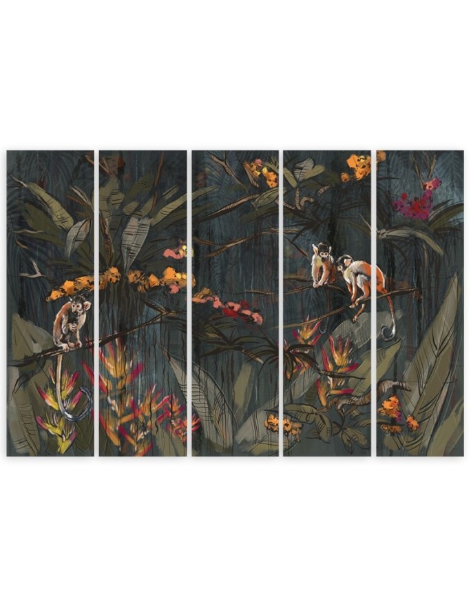 5 Piece Monkeys in the jungle - Wall painting for the living room | FEEBY
