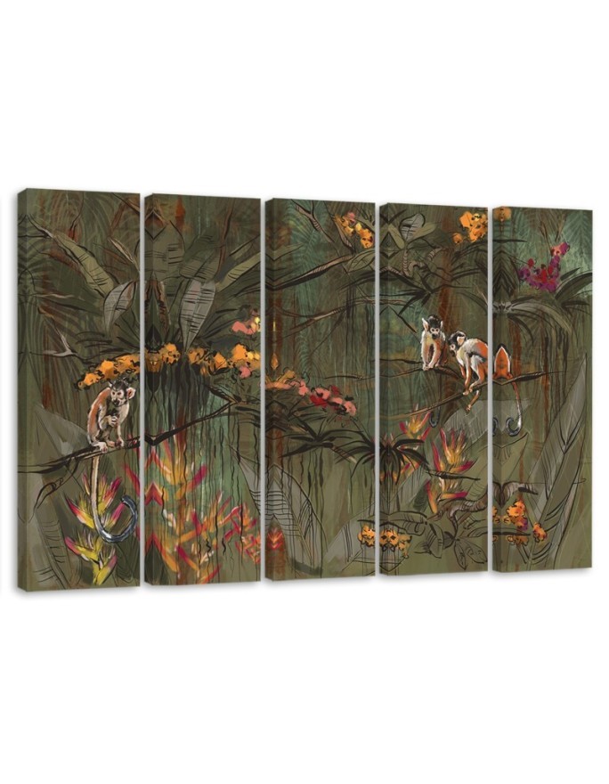 Monkeys in the jungle - Wall painting for the living room | FEEBY