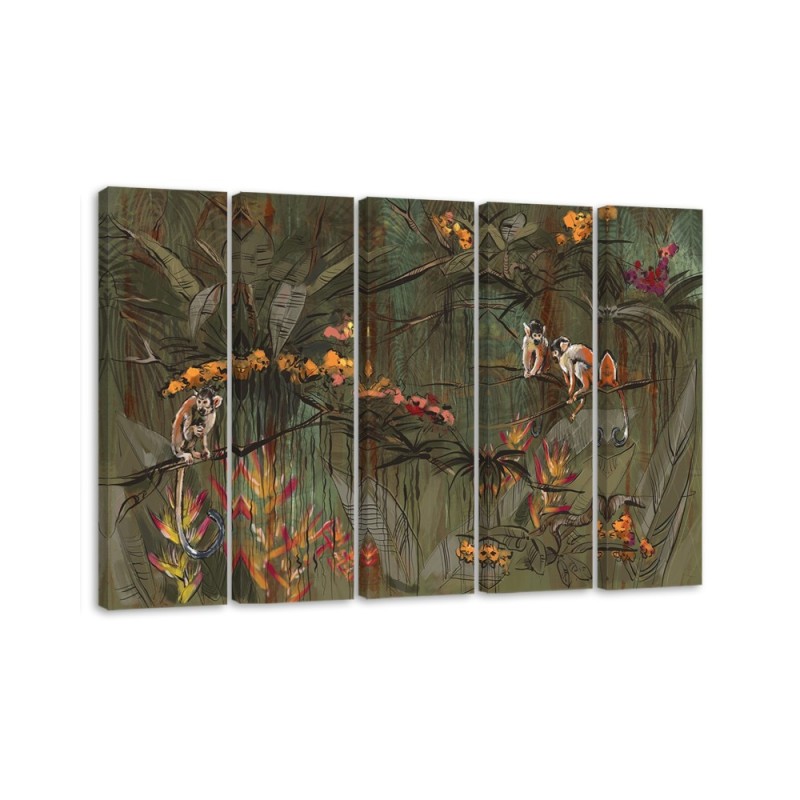 Monkeys in the jungle - Wall painting for the living room | FEEBY