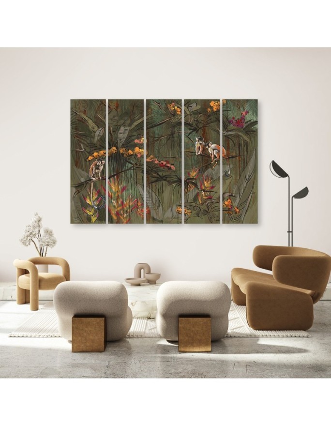 Monkeys in the jungle - Wall painting for the living room | FEEBY