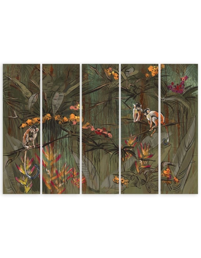 Monkeys in the jungle - Wall painting for the living room | FEEBY