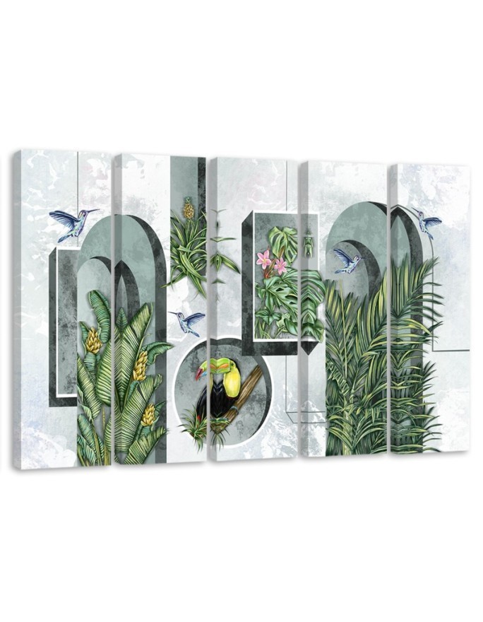 Modern wall art - Abstract painting with plants and birds | FEEBY