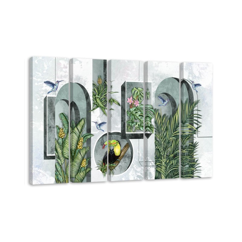 Modern wall art - Abstract painting with plants and birds | FEEBY