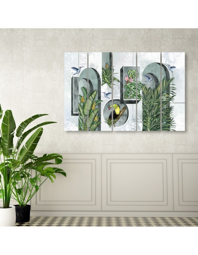 Modern wall art - Abstract painting with plants and birds | FEEBY