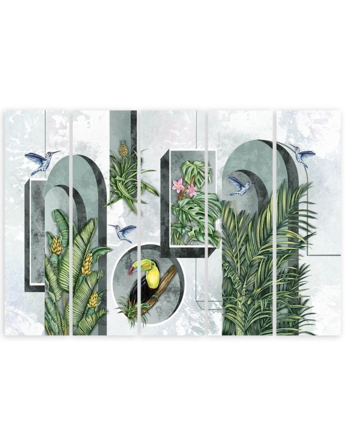 Modern wall art - Abstract painting with plants and birds | FEEBY