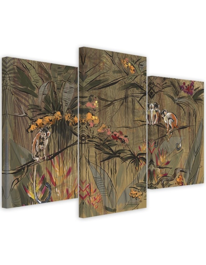 Modern wall art painting 3 piece - Monkeys in the jungle | FEEBY