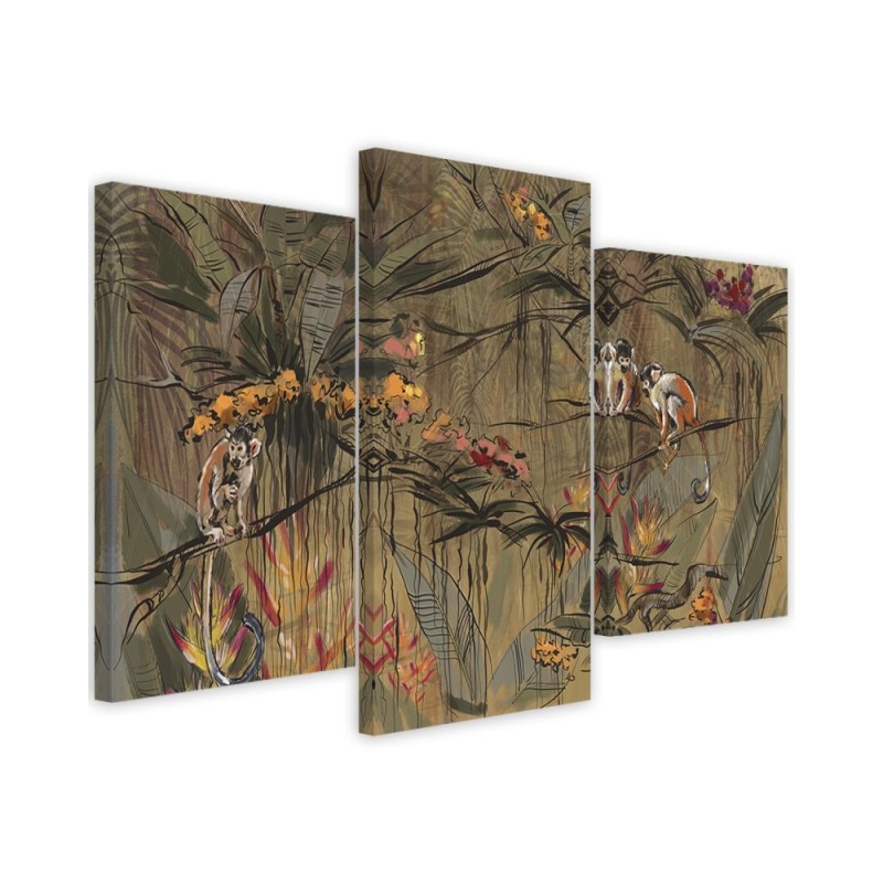 Modern wall art painting 3 piece - Monkeys in the jungle | FEEBY